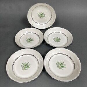 Pope Gosser Encore Soup Cereal‎ Bowls Platinum Trim 7 5/8" across Lot of 5